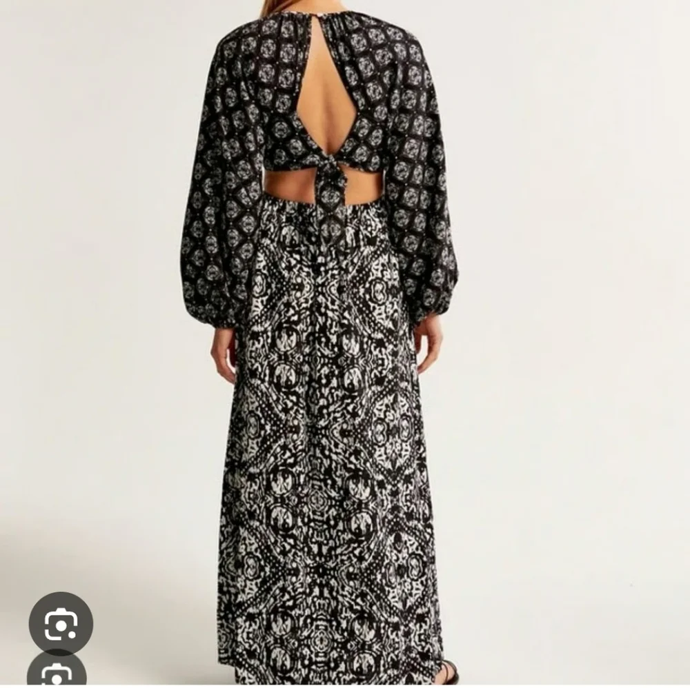 Abercrombie And Fitch Black and White Cutout Tie Back Maxi Medium Dress Long - Picture 4 of 13